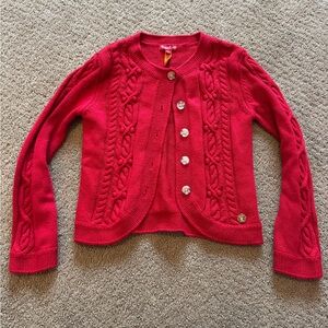 Red Cable Knit Little Girls Mayoral Cardigan